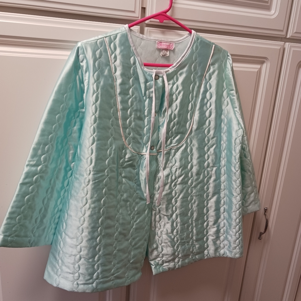 Vintage "Heather" Bed Jacket For Women Size Medium. Aqua Green.Made In USA. GUC